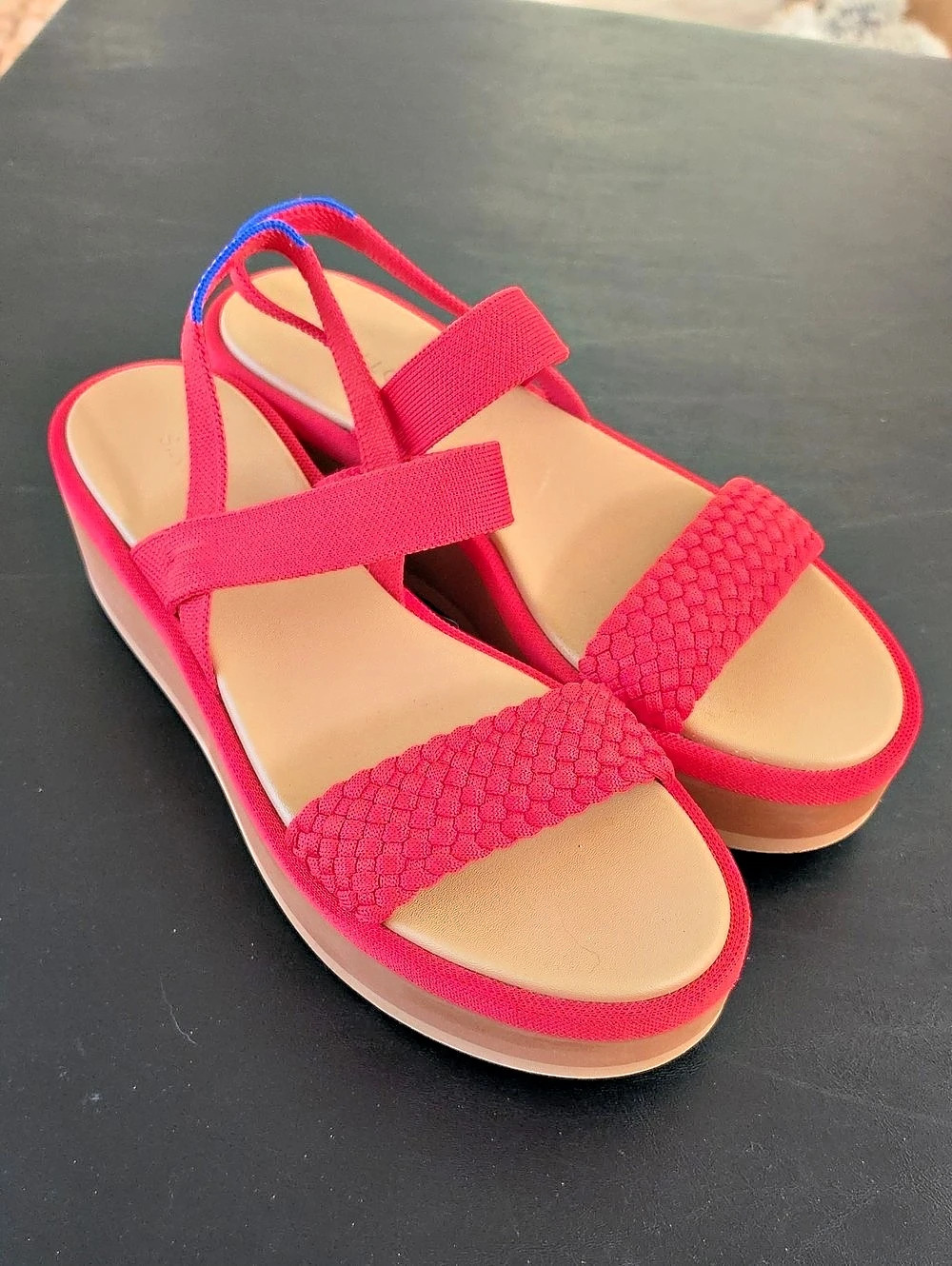 Rothys Shoes Platform Woven Strap Sandals in Red